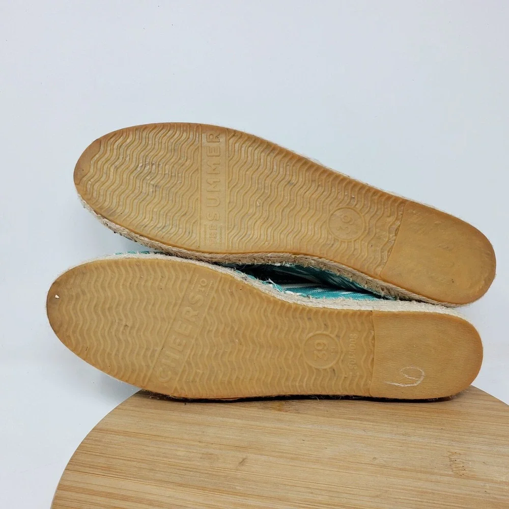 Soludos Espadrilles Womens 8.5 Blue Green Canvas Shoes Southwest Print Turquoise